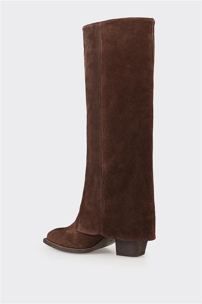 Kahve Deri Kadın Western Çizme