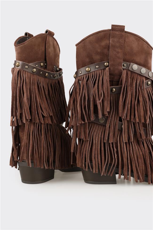 Kahve Deri Kadın Western Çizme