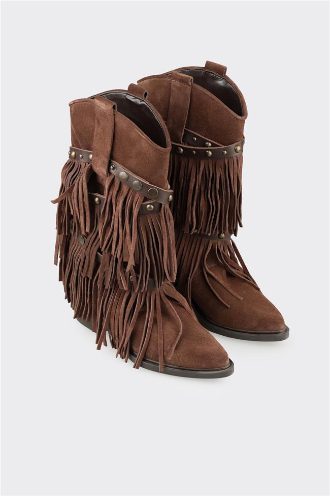 Kahve Deri Kadın Western Çizme