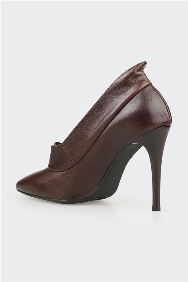 Kahve Deri Kadın Yüksek Topuk Ayakkabı
