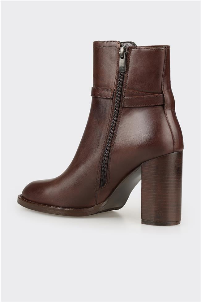 Kahve Deri Kadın Yüksek Topuk Bot