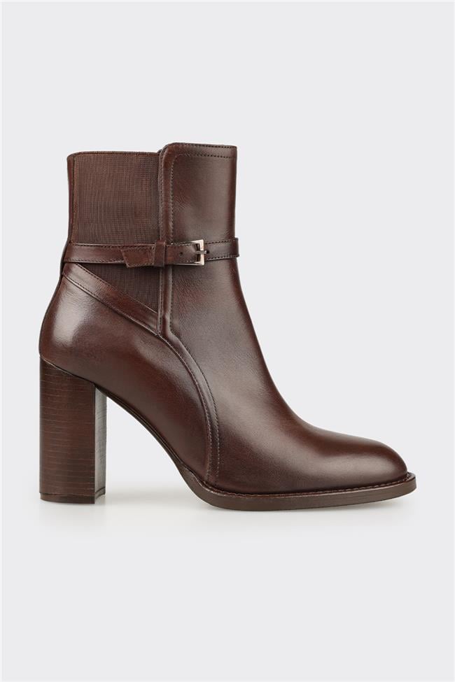 Kahve Deri Kadın Yüksek Topuk Bot