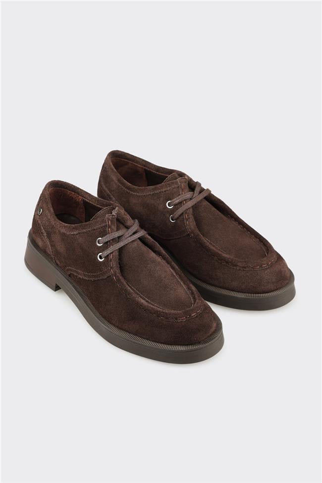 Kahve Deri Kadın Günlük Bağcıklı Ayakkabı