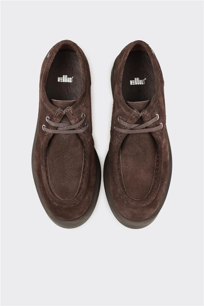 Kahve Deri Kadın Günlük Bağcıklı Ayakkabı