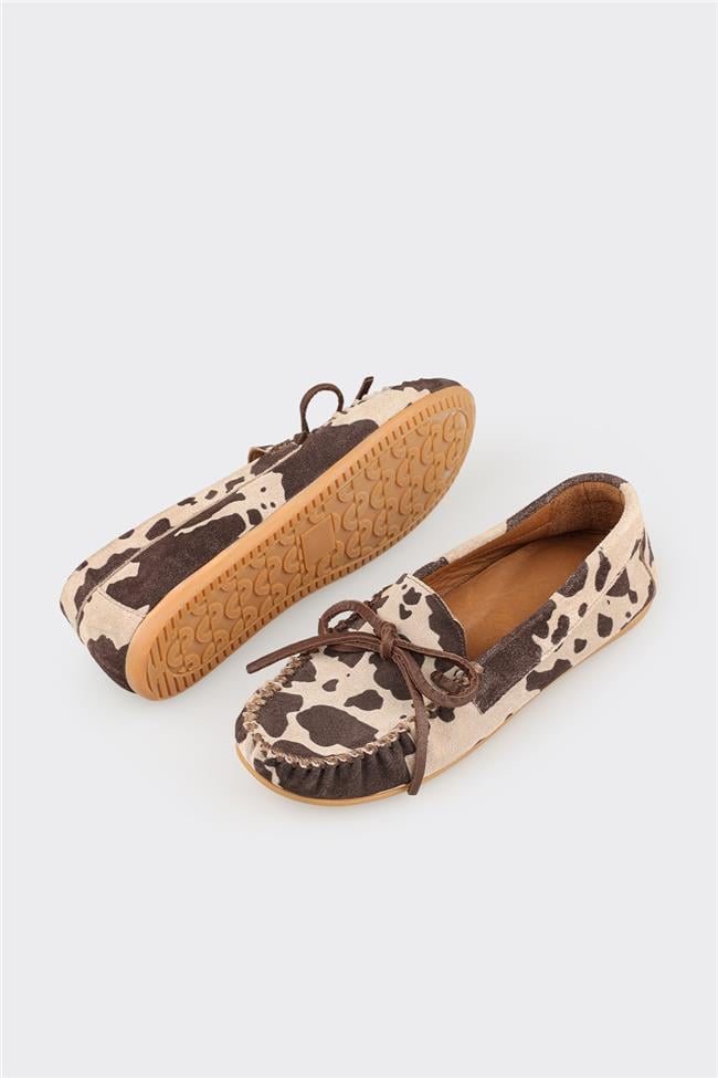 Kahve Hayvan Desenli Deri Kadın Günlük Ayakkabı