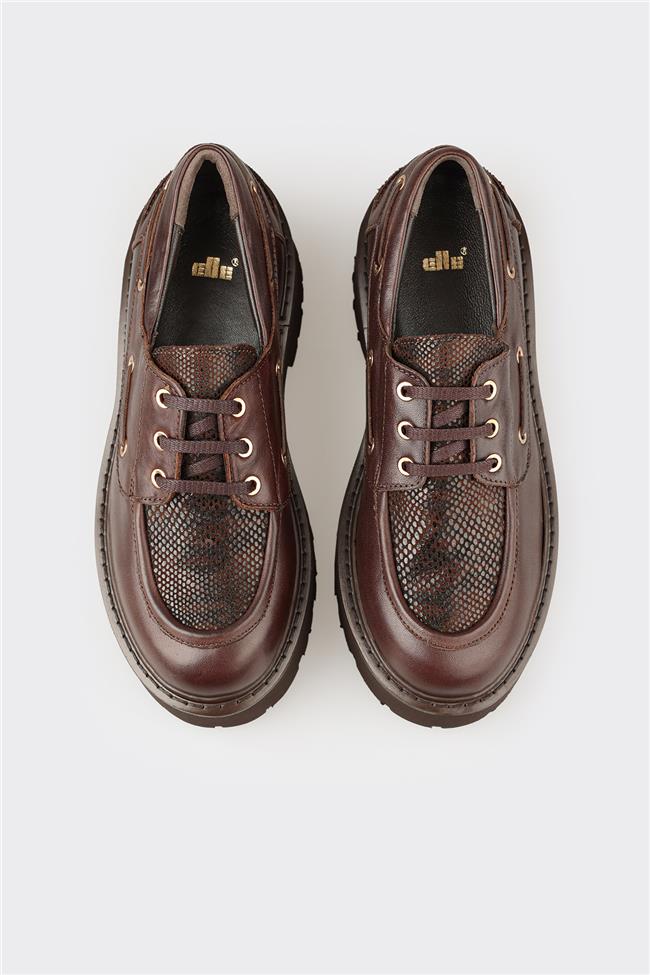 Kahve Hayvan Desenli Deri Kadın Günlük Ayakkabı