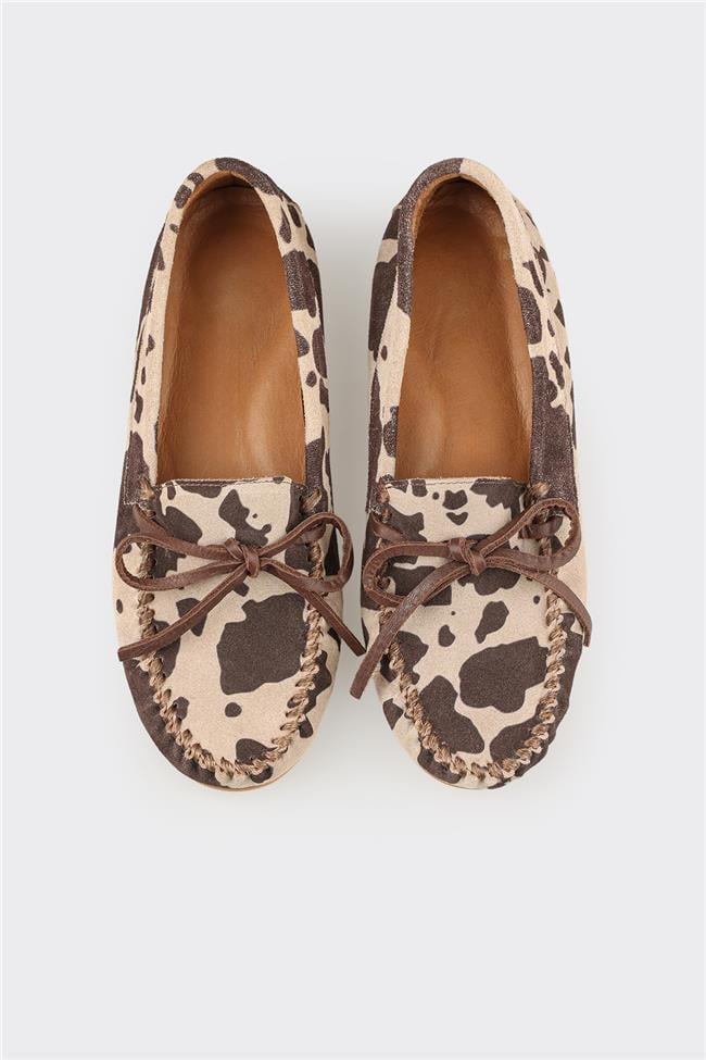 Kahve Hayvan Desenli Deri Kadın Günlük Ayakkabı