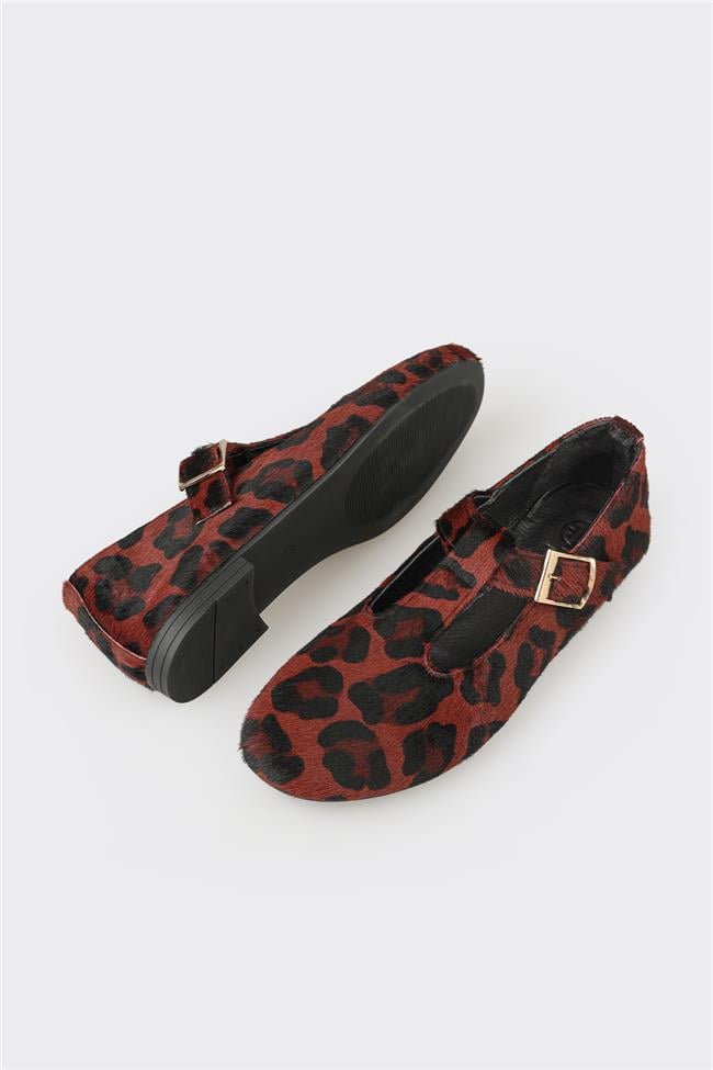 Kahve Hayvan Desenli Deri Kadın Günlük Ayakkabı