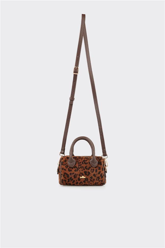 Kahve Hayvan Desenli Kadın Küçük El Çantası