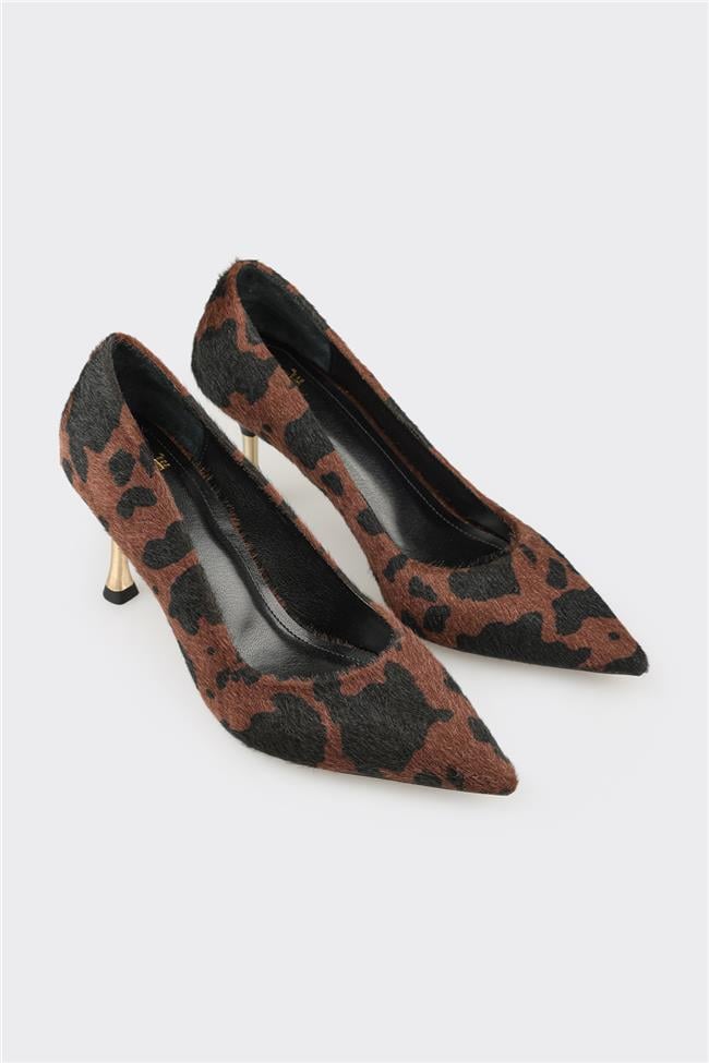 Kahve Hayvan Desenli Kadın Stiletto