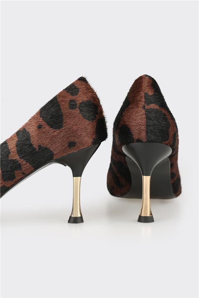 Kahve Hayvan Desenli Kadın Stiletto