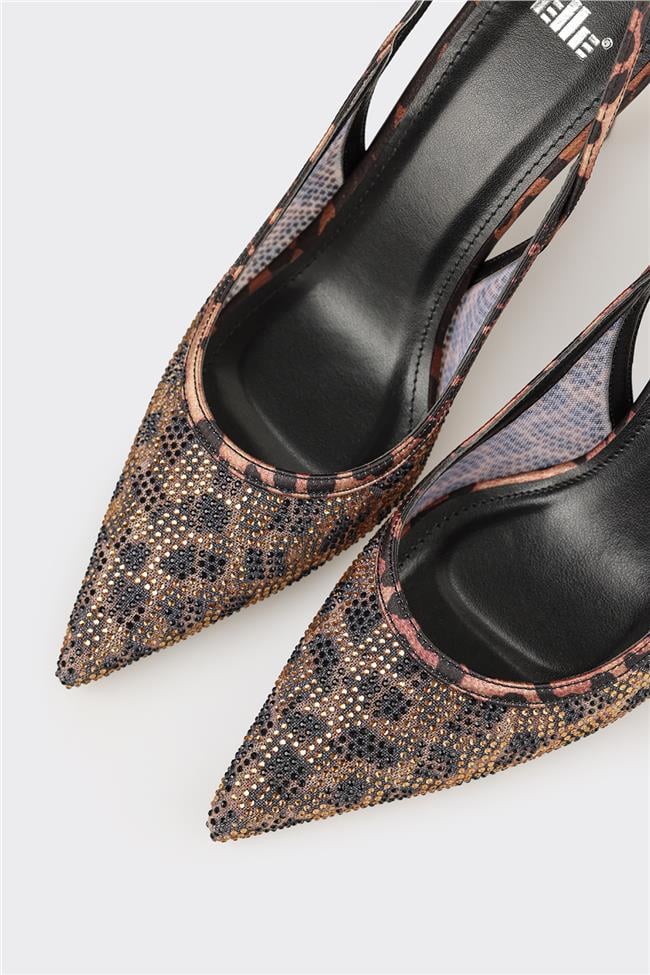 Kahve Hayvan Desenli Kadın Topuklu Ayakkabı