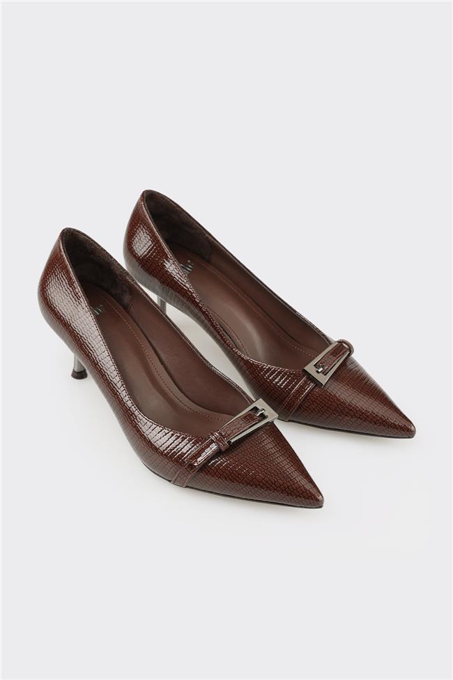 Kahve Kadın Orta Topuk Ayakkabı