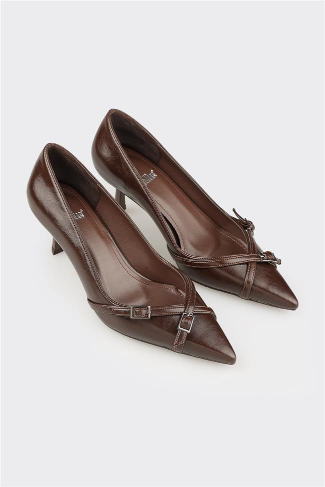 Kahve Kadın Orta Topuk Ayakkabı
