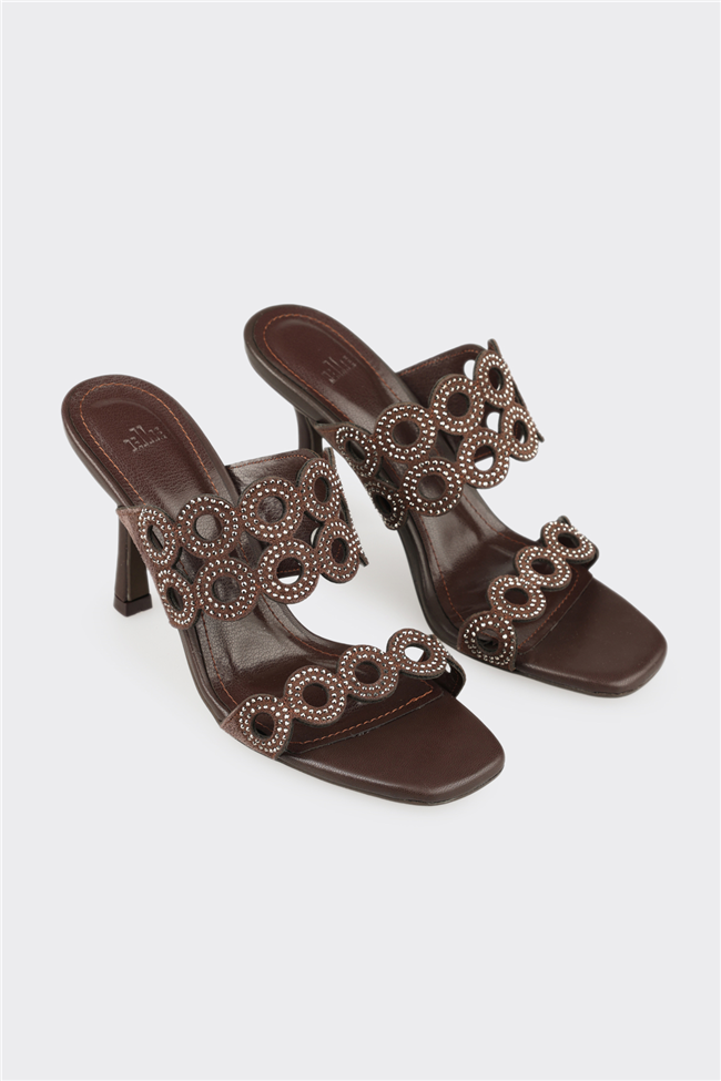 Kahve Kadın Topuklu Terlik