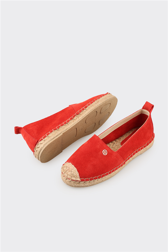 Kırmızı Deri Kadın Espadril