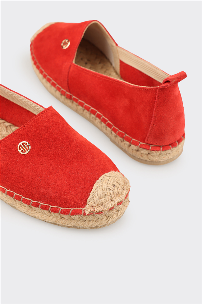 Kırmızı Deri Kadın Espadril