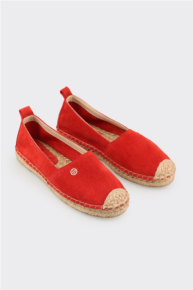 Kırmızı Deri Kadın Espadril