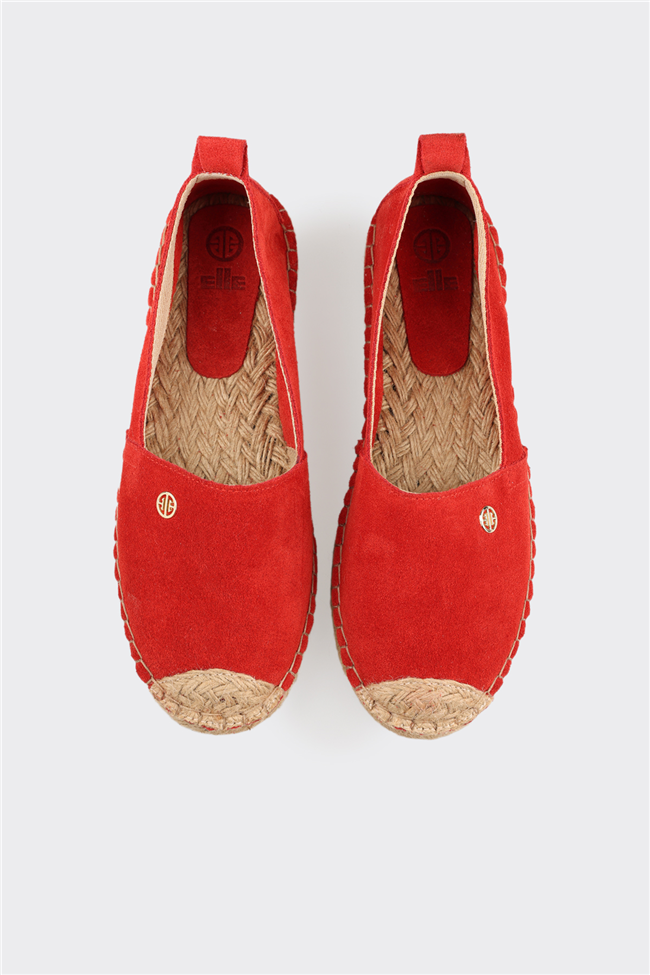 Kırmızı Deri Kadın Espadril