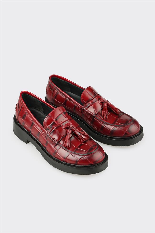 Kırmızı Deri Kadın Günlük Ayakkabı