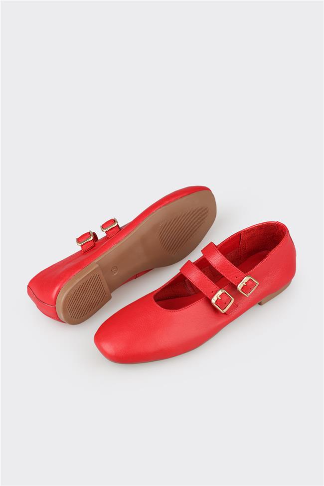 Kırmızı Deri Kadın Günlük Ayakkabı