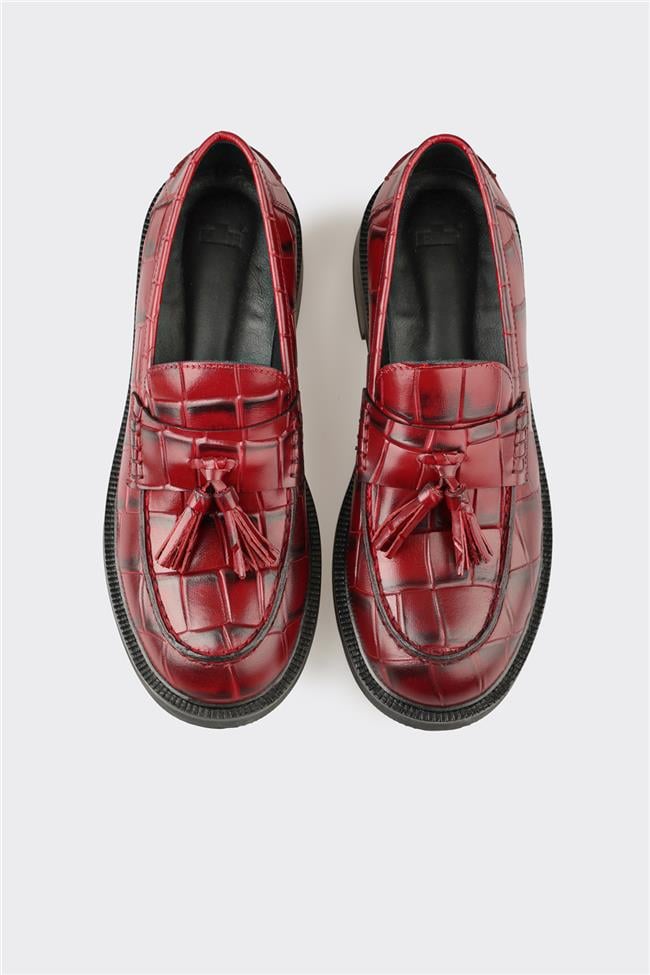 Kırmızı Deri Kadın Günlük Ayakkabı