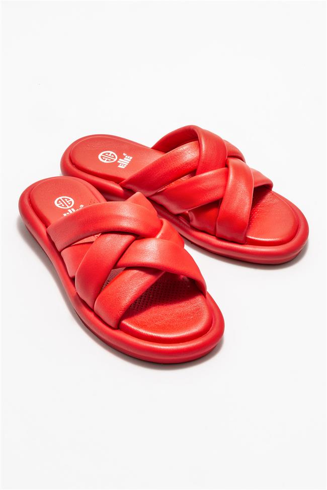 Kırmızı Deri Kadın Terlik