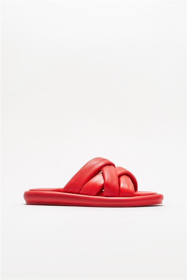 Kırmızı Deri Kadın Terlik