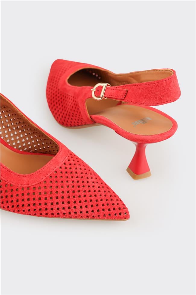 Kırmızı Deri Kadın Topuklu Ayakkabı