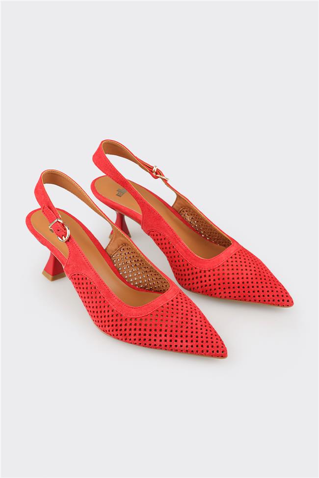 Kırmızı Deri Kadın Topuklu Ayakkabı