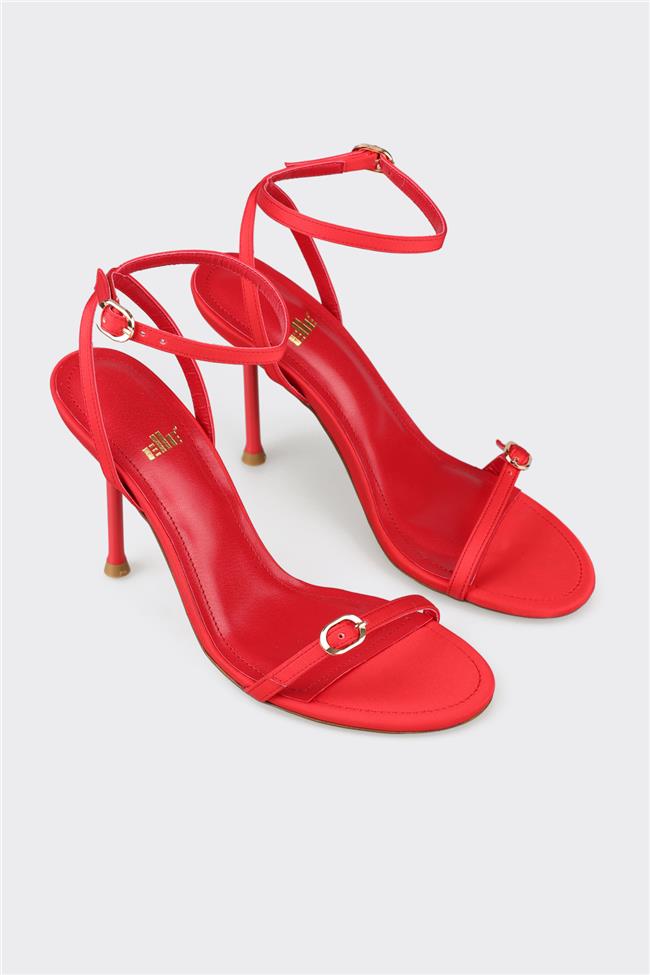 Kırmızı Kadın Topuklu Sandalet