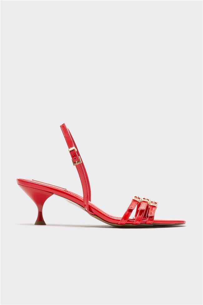 Kırmızı Kadın Topuklu Sandalet
