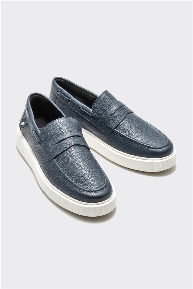 Lacivert Deri Erkek Günlük Loafer
