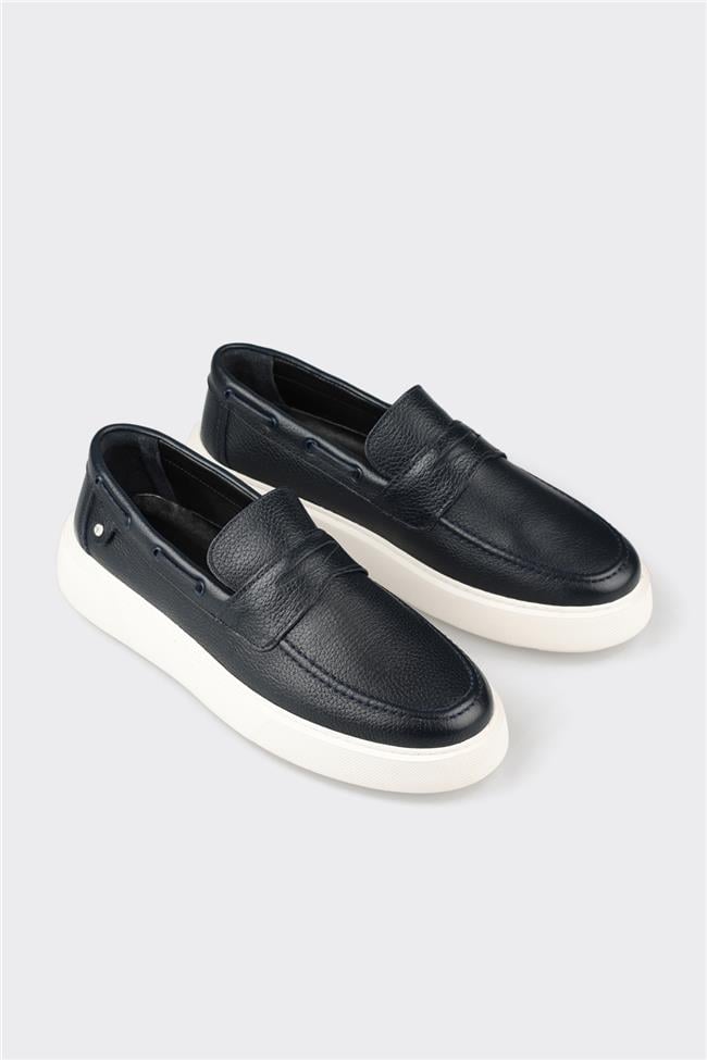 Lacivert Deri Erkek Günlük Loafer