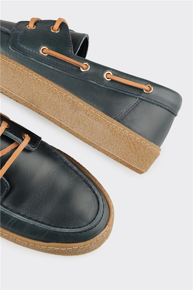 Lacivert Deri Kadın Günlük Ayakkabı