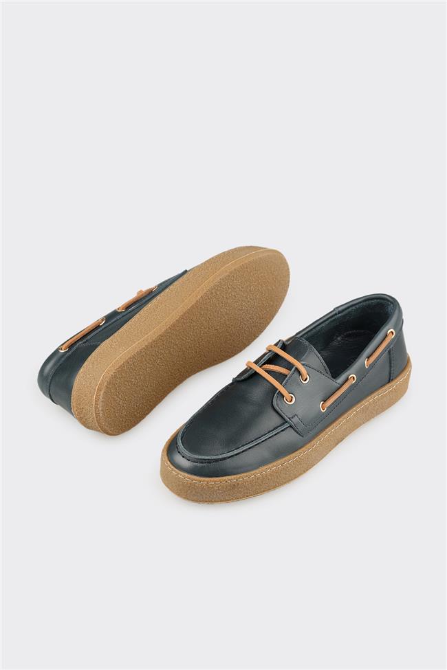 Lacivert Deri Kadın Günlük Ayakkabı