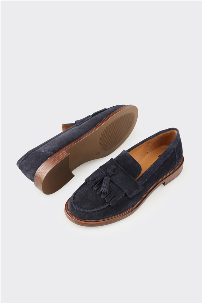 Lacivert Deri Kadın Günlük Loafer
