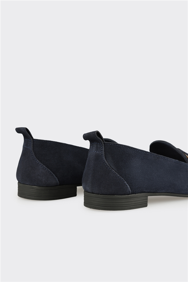 Lacivert Deri Kadın Loafer