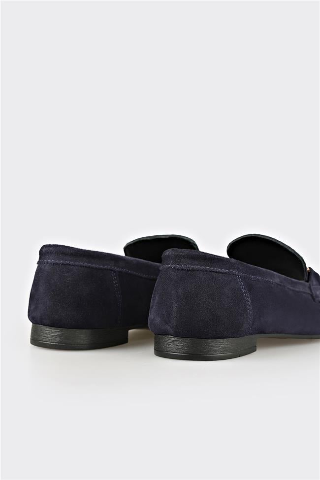 Lacivert Deri Kadın Loafer