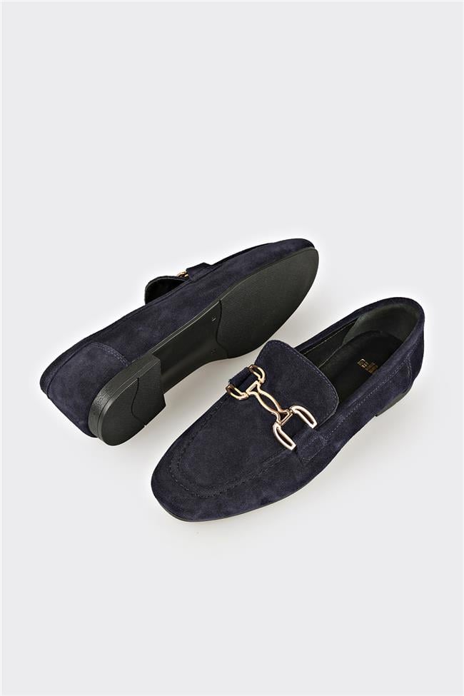 Lacivert Deri Kadın Loafer