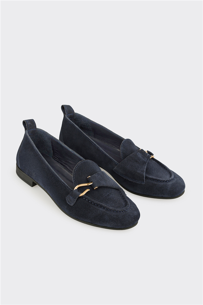 Lacivert Deri Kadın Loafer