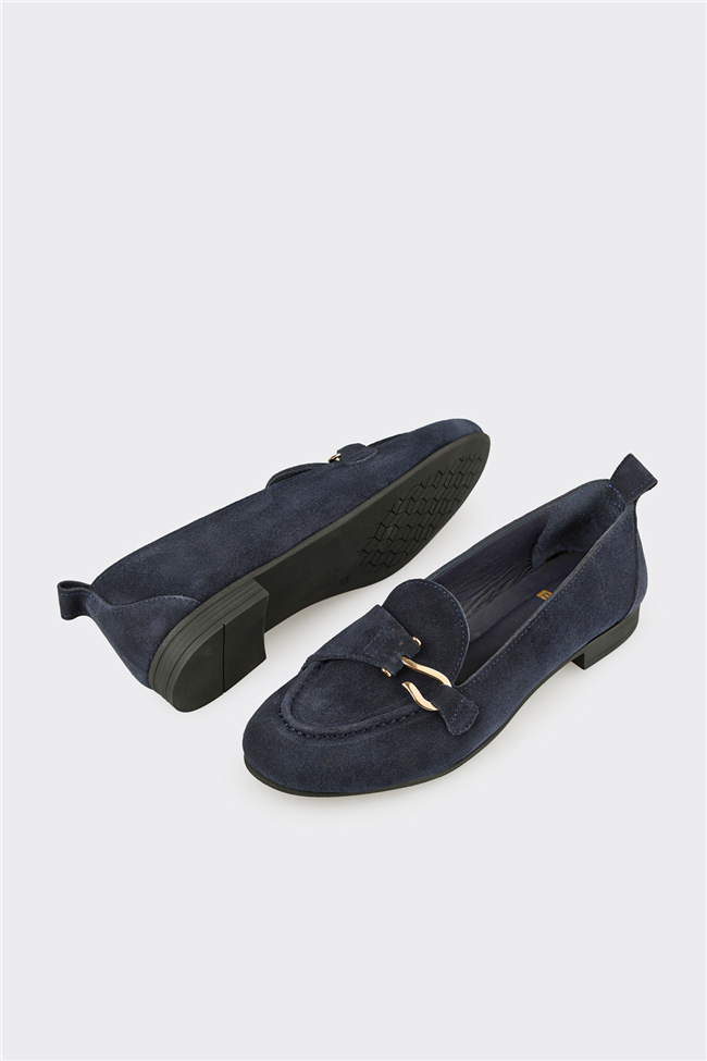 Lacivert Deri Kadın Loafer