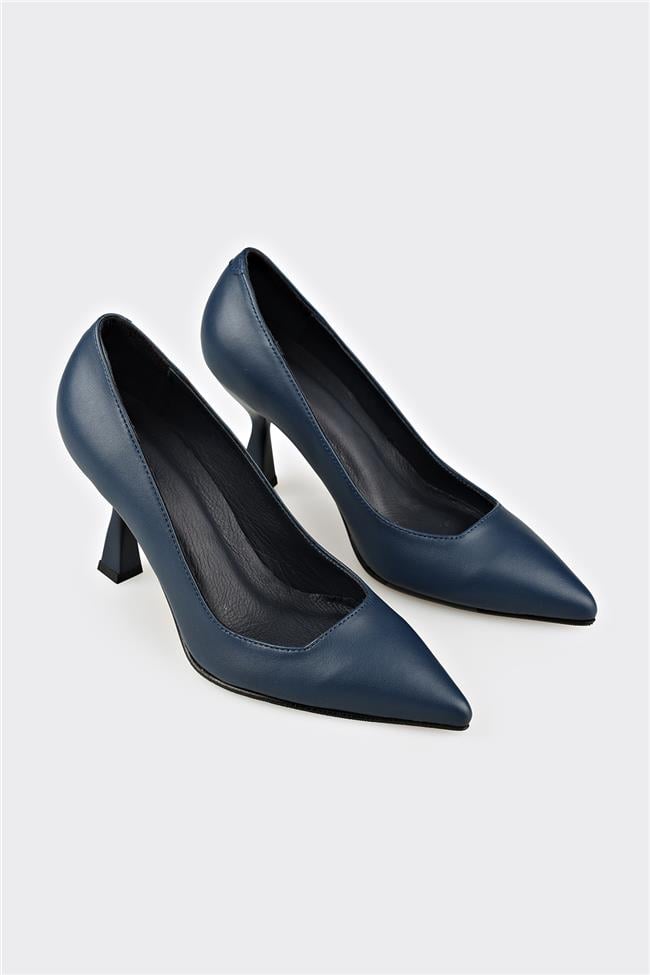 Lacivert Deri Kadın Stiletto
