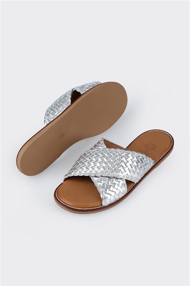 Lame Deri Kadın Düz Terlik