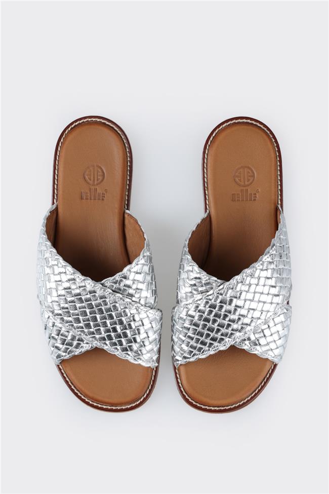 Lame Deri Kadın Düz Terlik