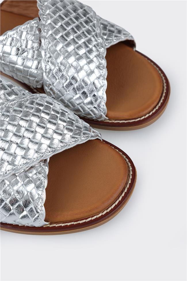 Lame Deri Kadın Düz Terlik