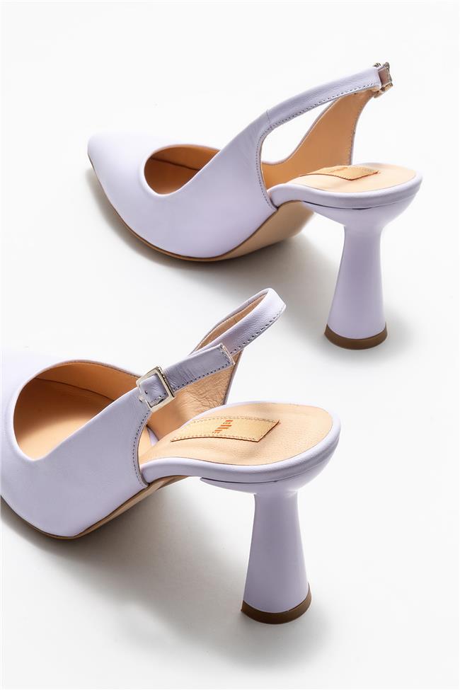 Lila Deri Kadın Topuklu Ayakkabı