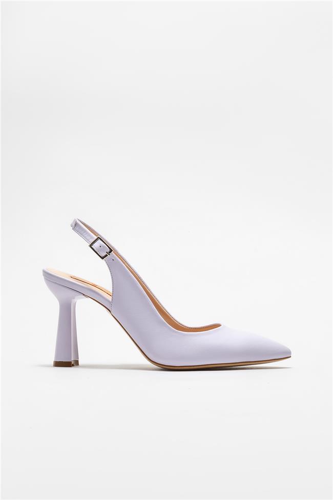 Lila Deri Kadın Topuklu Ayakkabı