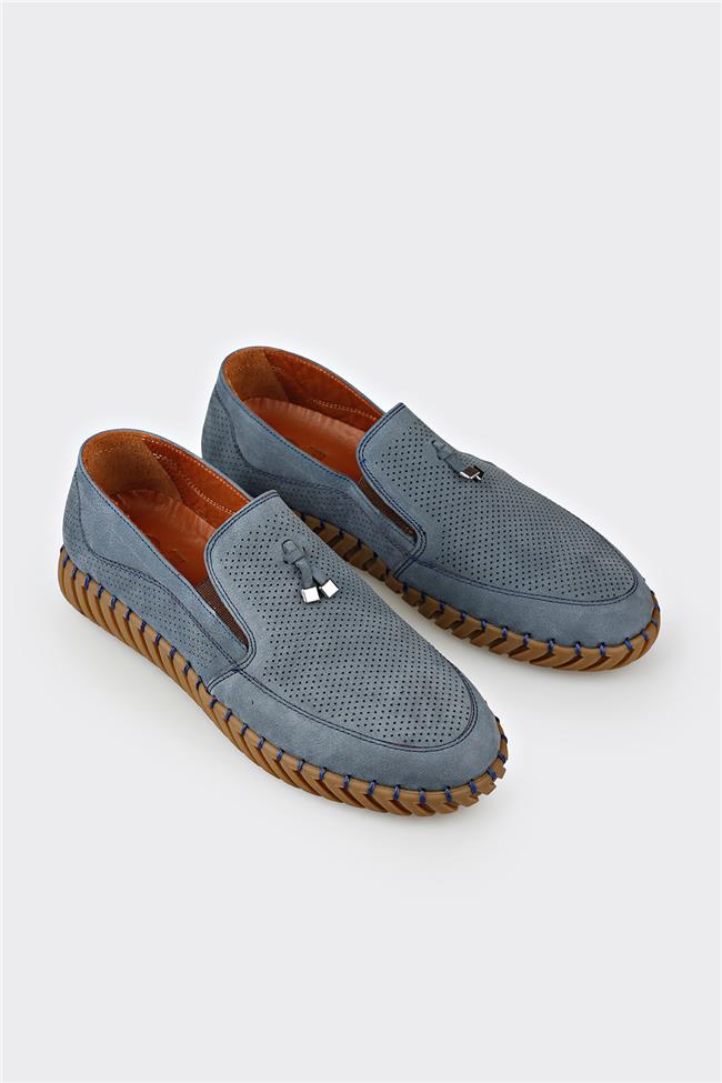 Mavi Deri Erkek Günlük Ayakkabı