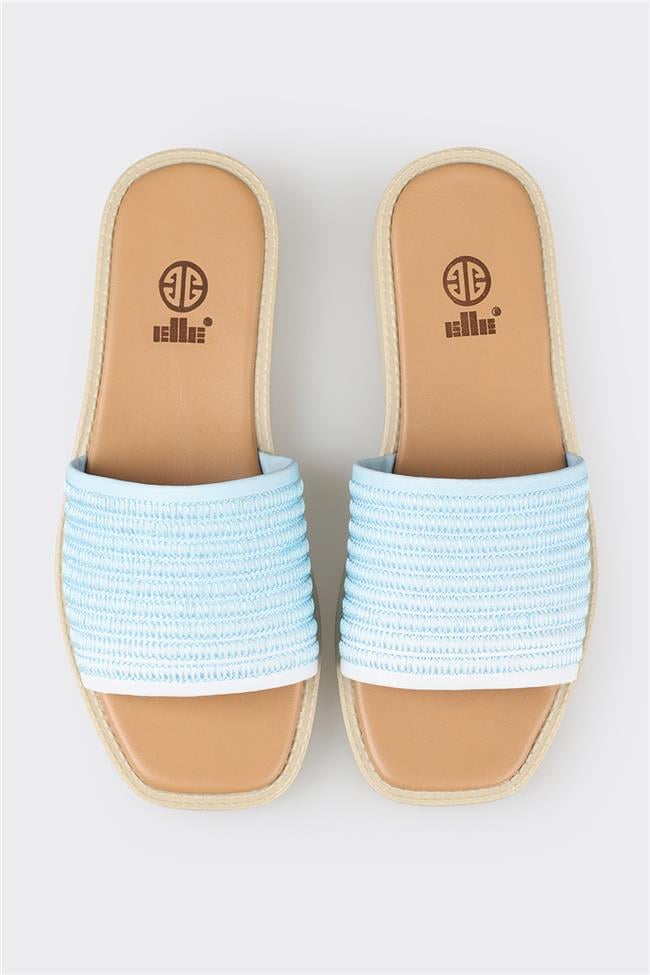 Mavi Deri Kadın Düz Terlik